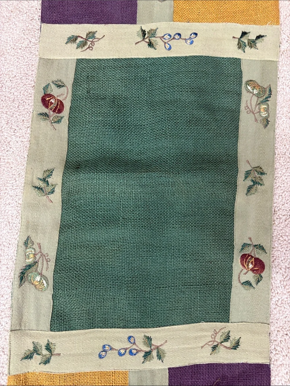 Pier 1 Import Y2K VTG Macintosh Patchwork Burlap Table Runner 14x72 Fall Autumn